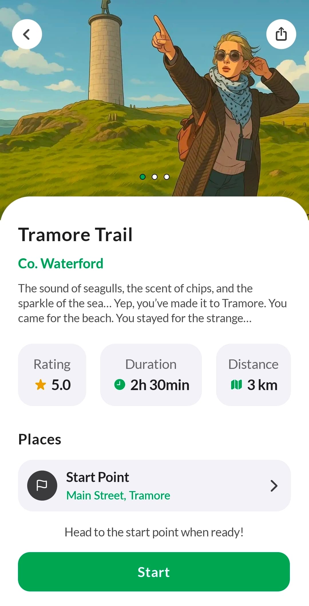 Tramore Trail screen in the Lucky Trails app